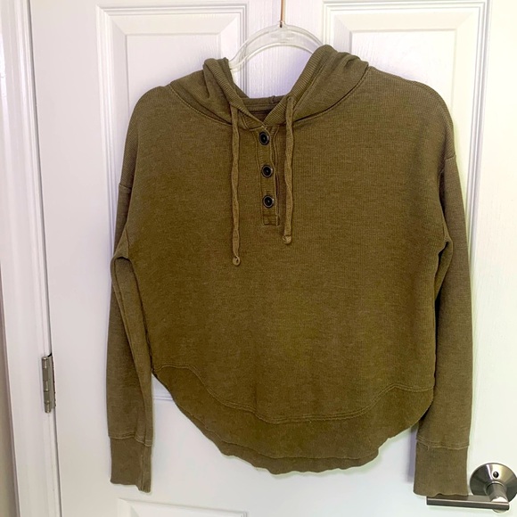 SO waffle knit hooded henley crop sweatshirt size xs - Picture 1 of 6